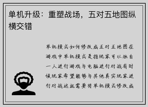 单机升级：重塑战场，五对五地图纵横交错